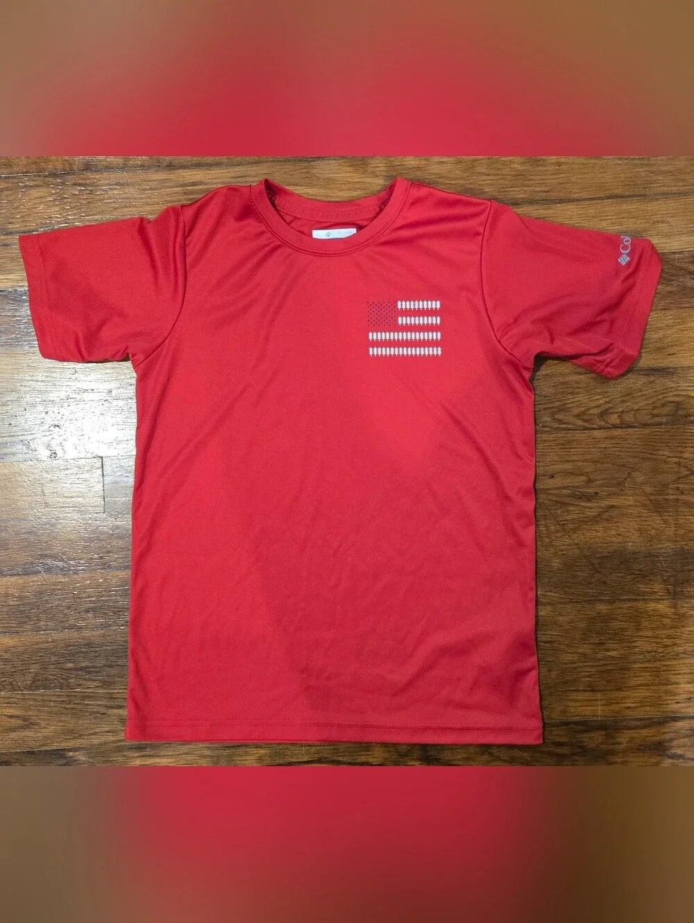 Columbia Youth Medium Red Performance Tee American Flag Graphic Size 10/12